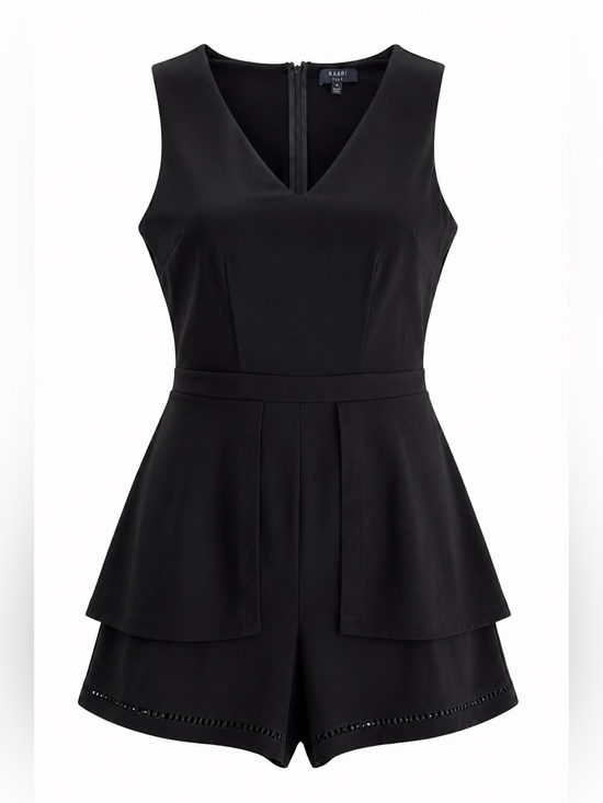 Kaari Blue Pants - Kaari Blue Black Peplum Romper Sleeveless V-Neck Size Medium